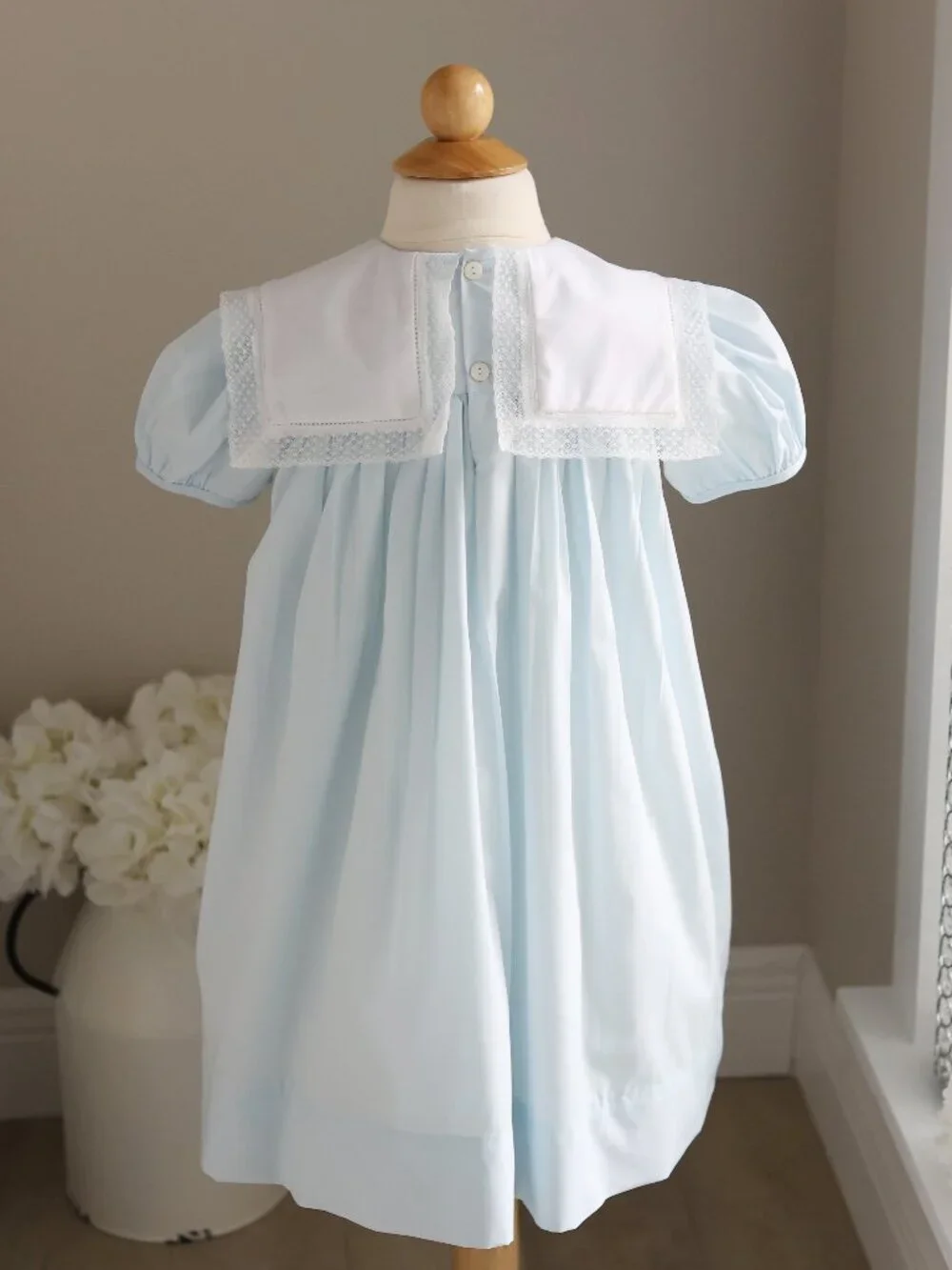 Blue Heirloom Dress White Collar Vintage Lace Trim Portrait Special Occasion NWT